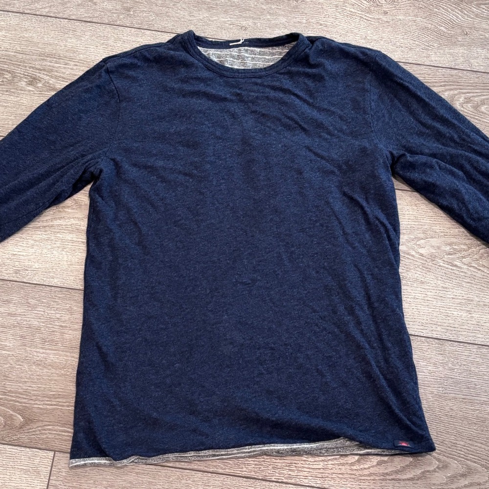 Faherty Reversible Long Sleeve Tee Mens Large Navy Grey Striped Preppy Casual